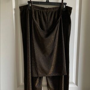 Pajama Set Black and Gold Women's lounge XL elegant strappy top loose pant NWT